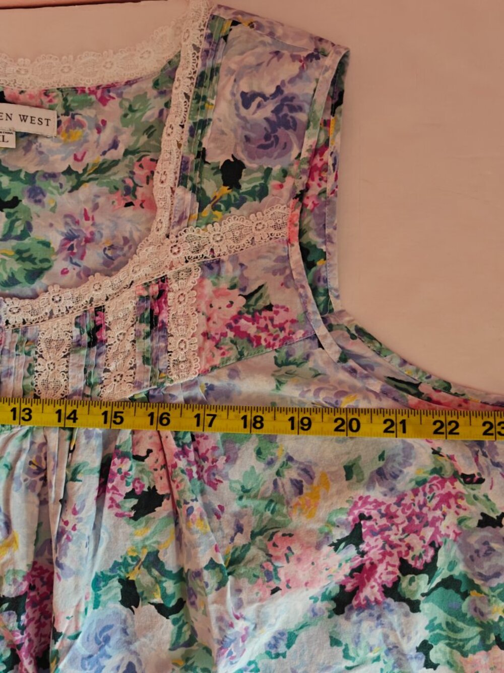 EILEEN WEST Floral Nightgown XL Cotton Lace Trim Sleep Dress Cottagecore - Picture 6 of 7
